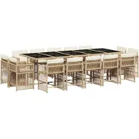 vidaXL Matgrupp för trädgården med dynor 15 delar beige konstrotting