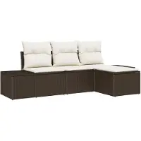 vidaXL Trädgårdsoffset med kudde 4 pcs Brun och Kräm konstrotting