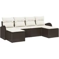 vidaXL Trädgårdsoffset med kudde 6 pcs Brun Poly Rattan