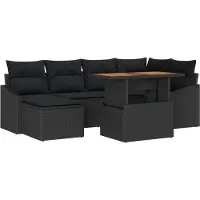 vidaXL Trädgårdsoffset med lagring 7 pcs Svart Poly rattan