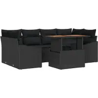 vidaXL Trädgårdsoffset med lagring 7 pcs Svart Poly rattan