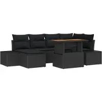 vidaXL Trädgårdsoffset med lagring 7 pcs Svart Poly rattan