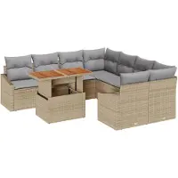 vidaXL Trädgårdsoffset med lagring 9 pcs Beige Poly rattan