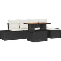 vidaXL Trädgårdsoffset med lagring 6 pcs Svart Poly rattan