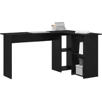 vidaXL Skrivbord med hylla Svart Ek 142 x 102 x 73 cm Konstruerat trä