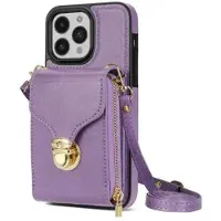 Mtp Products iPhone 14 Pro Allt-i-ett-skal med plånbok och rem - Lila