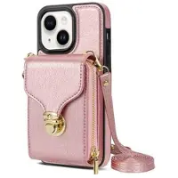 Mtp Products iPhone 14 Allt-i-ett-skal med plånbok och rem - Roséguld