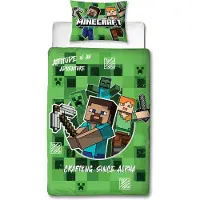 Licens Minecraft sängkläder - 100% bomull - Barnsängkläder 140x200 cm - Alex och Steve - Grön