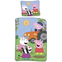 Licens Greta Gris sängkläder - 100% bomull - Barnbäddset 140x200 cm - Greta Gris och vännerna på landet