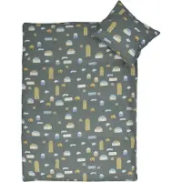 By Mats Huse sängkläder - 100% bomull - Babysängkläder 70x100 cm - Grönt med hus