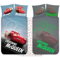 Licens Blixten McQueen sängkläder - 100% bomull - Juniorpåslakanset 100x140 cm - Självlysande