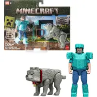 Mattel Minecraft 4-tums A Minecraft Movie Steve i Diamantskydd med Vännen Wolf Dennis