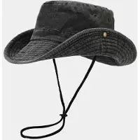 Binchi Keji Travel Big Head Hunting Tjock Jeans Bucket Hat för Män Kvinnor Fiskarhatt Utomhus Resor Fiske Cowboyhattar Camping Solhatt Panama 56-60cm in svart