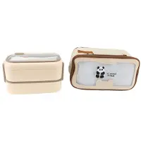 Cosy Homes Lunchlåda med 2 lager 1400 ml Insida i rostfritt stål PP-skal Mikrovågssäker Lunchbehållare med bestick White