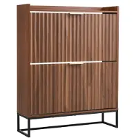 Vevor Skoskåp med 2 fällbara lådor, Skoförvaringsskåp från mitten av århundradet med tippskydd, Fristående räfflad skoorganisatör, Perfekt för entré, hall, sovrum, vardagsrum, valnöt