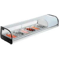 Vevor Sushi-kylskåp, 62 liters kommersiell sushilåda, bänkskåp med 6 bänkskivor, böjt glas, LED-belysning och digital temperaturkontroll, för sushibardisk, restaurang, butik