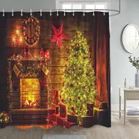 Your Warm Home Jul duschdraperier Rolig snögubbe gran gren present julkula nyår semester tyg hem badrum dekoration bad gardin set 60x70in-150x180cm