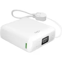 Puro 10000mAh 20W USB-C USB-A Power Bank med display och inbyggd USB-C-kabel - Vit