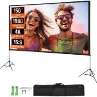 Vevor Projektorduk med stativ, 150 tum 16:9 4K 1080 HD utomhusfilmduk med stativ, skrynkelfri projektorduk med stativ och bärväska, för hemmabio, filmkväll i trädgården