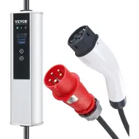 Vevor Bärbar elbilsladdare Typ 2, 32A 7,36 kW/22 kW, Elbilsladdare med 7,5 m laddningskabel CEE 32-kontakt LCD, IEC 62196 Laddstation för elbilar med bärväska och laddningskabelkrok, IP66