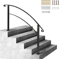 Vevor Ledstänger för utomhustrappor, Passar 1 eller 5 steg utomhusräcke, Svart smidesjärnsräcke, Flexibelt ledstänger för veranda, Övergångsledstänger för betongtrappor eller trätrappor