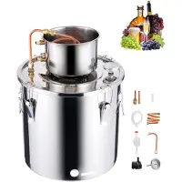 Vevor Alkoholdestillator, 8 gallon / 30 l rostfritt stål vattenalkoholdestilleri med kopparspiral, hembryggningsraffinering och jäsningskit med termometer och pump, för vin, whisky, brandy, silver
