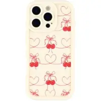 Mtp Products iPhone 16 Pro Max Snyggt stötsäkert TPU-skal med upphöjda kanter - Vit / Sløjfebundne kirsebær