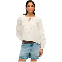 Superdry för kvinnor. W6012022A White Ibiza spetsblus (XS), Vit, Casual, Bomull, Lång ärm