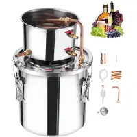 Vevor Alkoholdestillator, 3 gallon / 11,4 l rostfritt stål vattenalkoholdestilleri med kopparspiral, hembryggningsraffinering och jäsningskit med termometer, för vin, whisky, brandy, silver