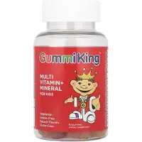 GummiKing , multivitaminer + mineraler för barn, druva, citron, apelsin, jordgubb, körsbärssmaker, 60 gelégodisar