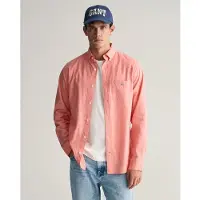 Gant för män. 3240100 Regular Fit-skjorta i rosa bomull och linne (L), Casual, Lång ärm