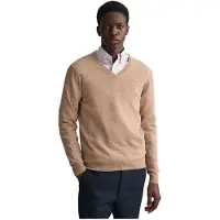 Gant för män. 87212 V-ringad tröja i mycket fin beige fårull (S), Casual