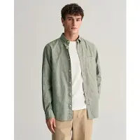 Gant för män. 3240100 Regular Fit-skjorta i grön bomull och linne (XL), Casual, Lång ärm