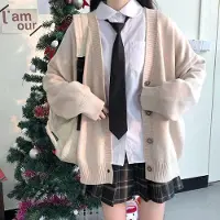 WTEMPO Japansk College Lös V-ringad Kofta Dam Ytterkläder Tröjjacka Japansk Skoluniform Stickad Kofta L beige