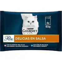 Purina Gourmet Perle Delicias Sås Tonfisk Lax 4x85g Kattsnack 12 Enheter