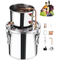 Vevor Alkoholdestillator, 3 gallon / 11,4 l rostfritt stål vattenalkoholdestilleri med kopparspiral, hembryggningsraffinering och jäsningskit med termometer och pump, för vin, whisky, brandy, silver
