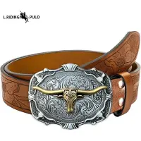 L.RIDING PULO Herr Västlig Cowboybälte Tjurskalle Spänne Retro Präglat Läderbälte Trend 115cm