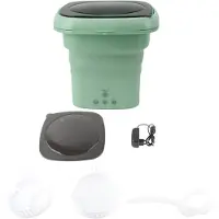 TOMTOP JMS Vikbar Tvättmaskin Mini Bärbar Hink Tvättmaskin med Svart Lock för Husbil Resor Lägenhet grön