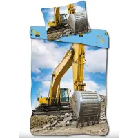 BrandMac Grävmaskin påslakan - 100% bomull - Juniorpåslakanset 100x140 cm - Ljusblå baksida