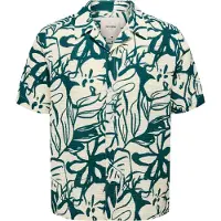 Only & Sons Skjorta 'Savier' beige / mörkgrön