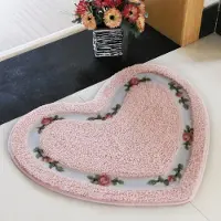 LChome Hjärtform Halkskyddad Badmatta Broderad Toalettmatta Kit Vattenabsorberande Dörrmatta för Badrum Toalett Sovrum 2 Storlekar Golvmatta rosa
