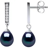 Diadema Örhängen Dangle Sötvattenspärlor 6-7mm Svarta Päron Smycken 925