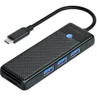 ORICO PAPW3AT-C3 USB-hubb med 4 portar (3x USB-A 3.0) och microSD-/SD-kortläsare, 0,15 m – svart