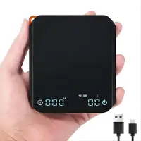 TOMTOP JMS Kaffevåg med Timer 2000g/0,1g Uppladdningsbar Espressovåg Bärbar Digital Köksvåg med svart