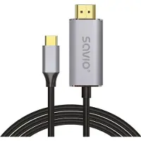 Savio USB-C to HDMI 2.0B cable 2m silver / black gold tips CL-171, 2 m, USB C, HDMI Typ A (standard), Svart