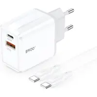 BWOO Väggladdare 38W QC med USB och USB-C + USB-C-Kabel 1m