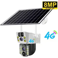 LS VISION 8MP 4K trådlös solkamera 4G Sim utomhus Dual Lens Wifi IP-kamera PIR Night Vision V380 Pro CCTV Säkerhetsskyddsskärm 4G Camera