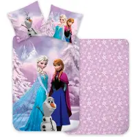 Frost Frozen sängkläder - 100% bomull - Junior sängset 100x140 cm - Lila - Frost Anna, Elsa och Olaf