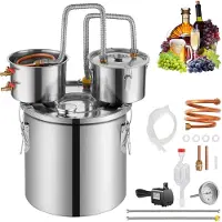 Vevor Alkoholdestillator, 3 gallon / 11,4 l vattenalkoholdestilleri i rostfritt stål med kopparspiral för snabb kylning, dubbelkondensordestillerisats med sekundär destillation, för vin, whisky, brand