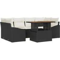vidaXL Trädgårdsmöbelset med kudde 7 pcs Svart och kräm